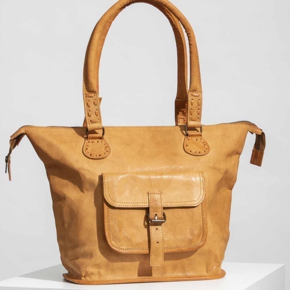 Noonday Collection Rustic Leather Artisan Bohemian Hobo Tote Purse Made In India